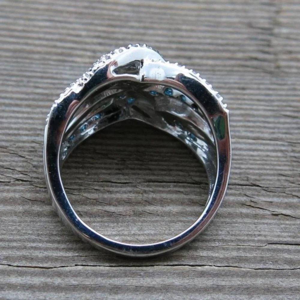 NEW Silver Blue Sapphire  Braided Wide Band Wedding Ring - Picture 4 of 4